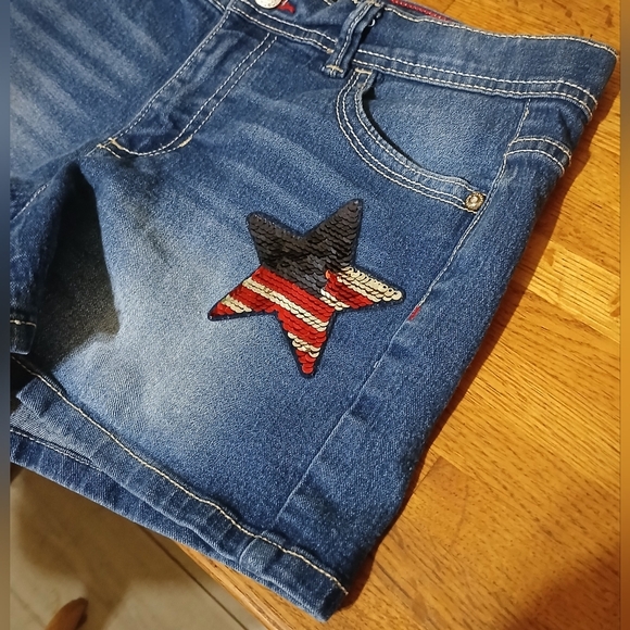 Jordache Blue Denim Kids Shorts with Star Sequined Patch Size 16 - Picture 3 of 8